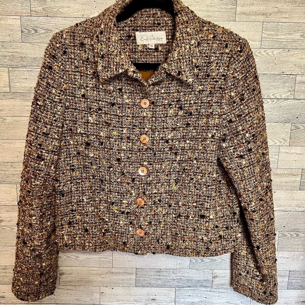 Vintage Emil Rutenberg Brown  Tweed Boucle 5 Button‎ Lined Jacket Size Small